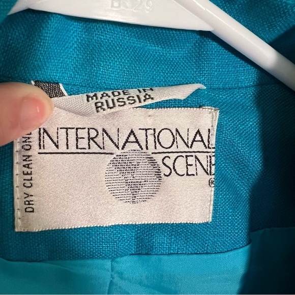 Vintage International Scene One Button Blazer Teal 6 - Picture 8 of 9